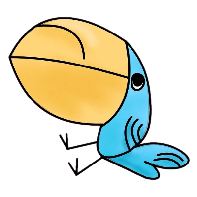 a funky drawing of a bluebird with a huge beak